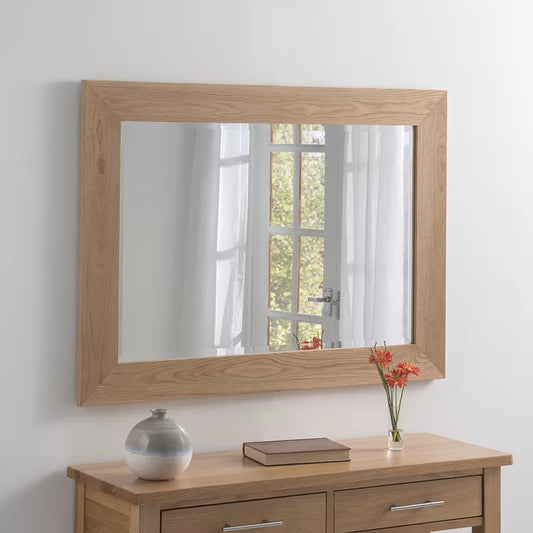 Marylou Wood Framed Wall Mounted Accent Mirror in Medium Oak - The DecFair