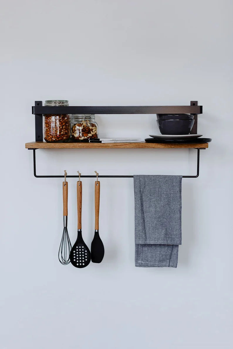 Wood Floating Shelves with Towel Bar - The DecFair