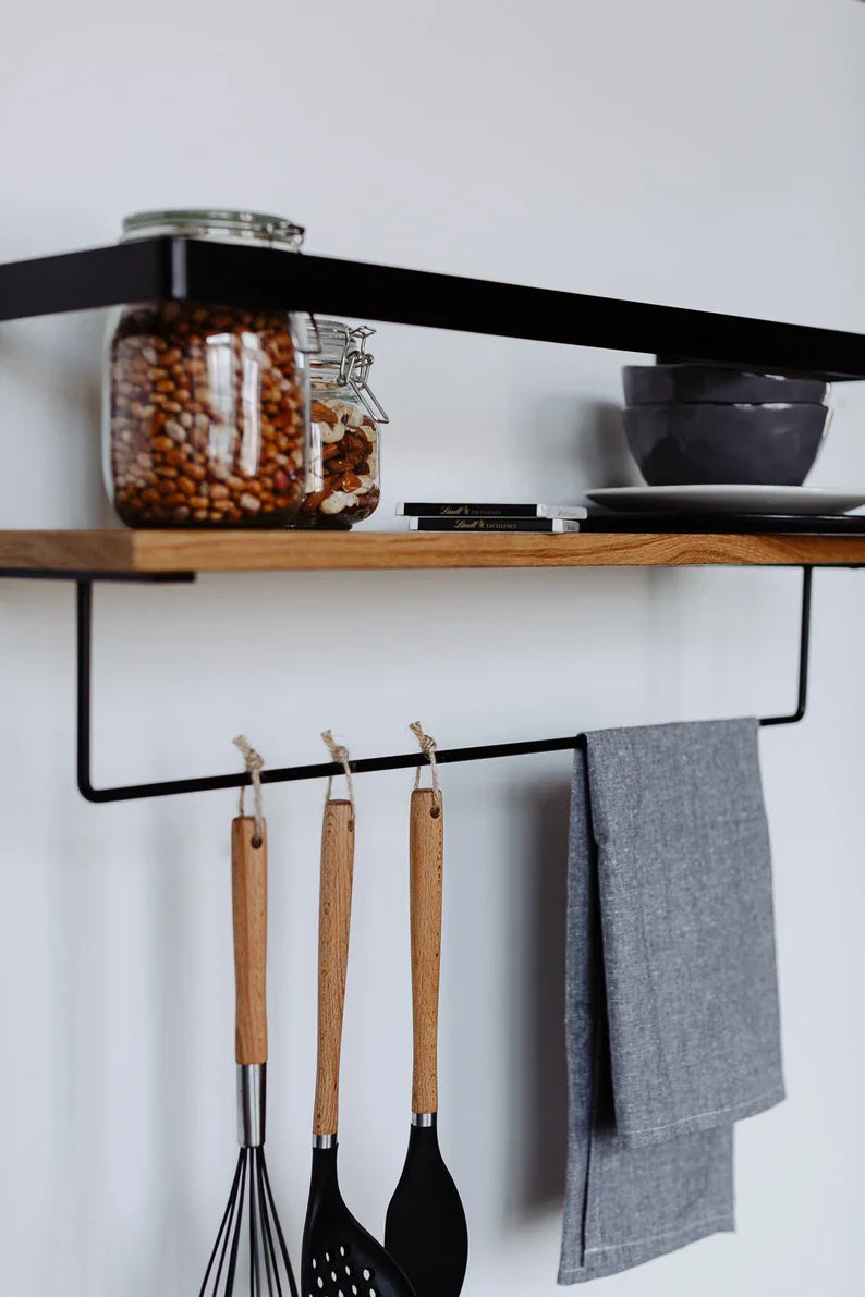 Wood Floating Shelves with Towel Bar - The DecFair